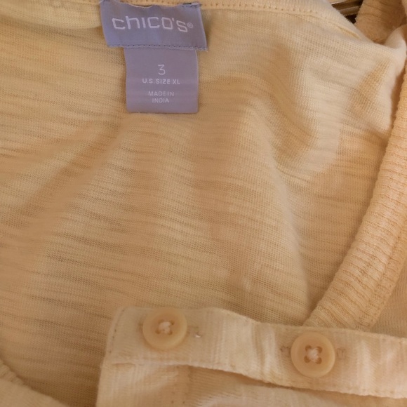 Chico’s 100% Cotton 3/4 Sleeve V-Neck Sleeve Buttons Light Yellow Size 3 - Picture 5 of 8